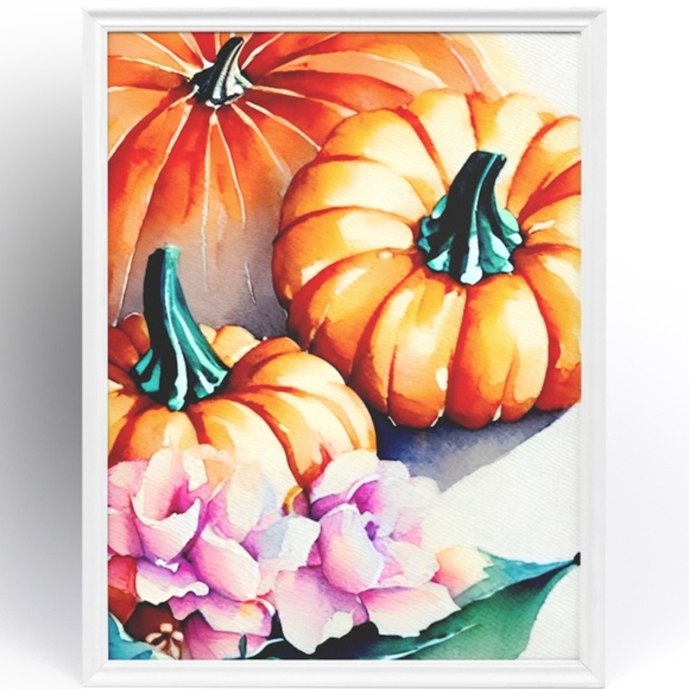 Wall Art Watercolor Autumn Pumpkins Illustration Print Poster  Unframed
